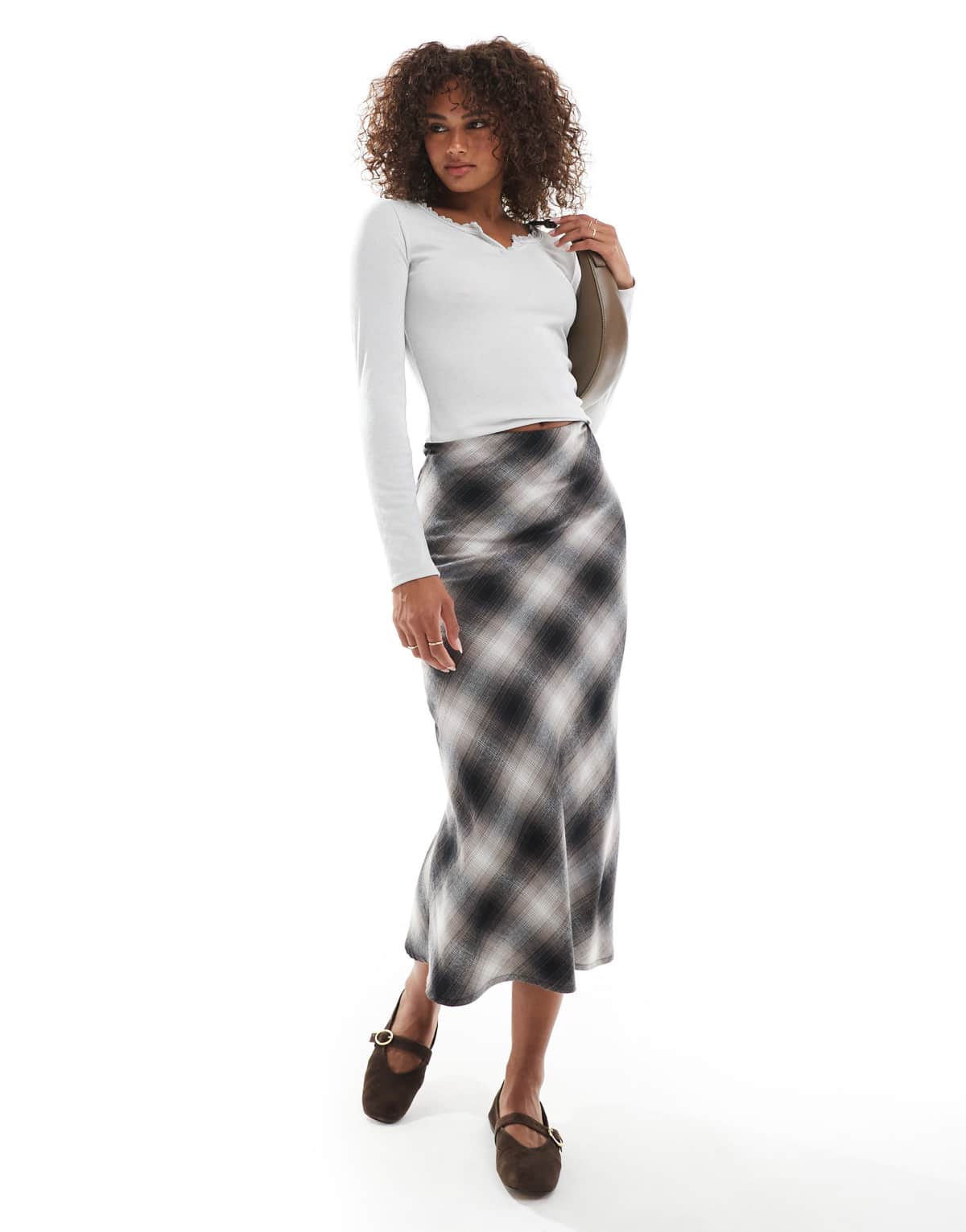 Wednesday's Girl blurred check midaxi skirt in multi