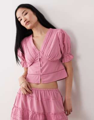 Bluse in Staubrosa mit Lochstickerei, Kombiteil Rosa 2XS