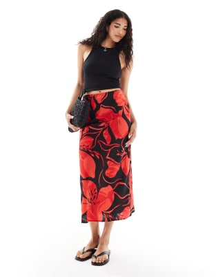 Wednesday's Girl Bold Bloom Bias Cut Midaxi Skirt In Multi