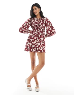 Wednesday's Girl Bold Bloom Mini Smock Dress In Red