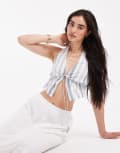 [Wednesday's Girl] Wednesday's Girl bold stripe halter top in blue S Blue stripe