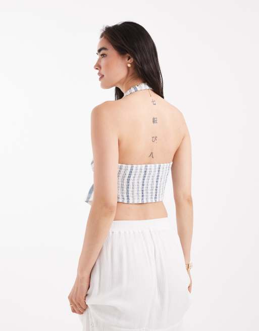Wednesday's Girl bold stripe halter top in blue, 3 of 4
