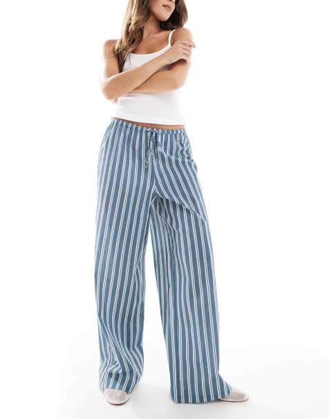 Wednesday's Girl bold stripe wide leg trousers in blue - view 1