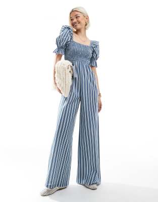Wednesday's Girl Bold Striped Jumpsuit In Blue