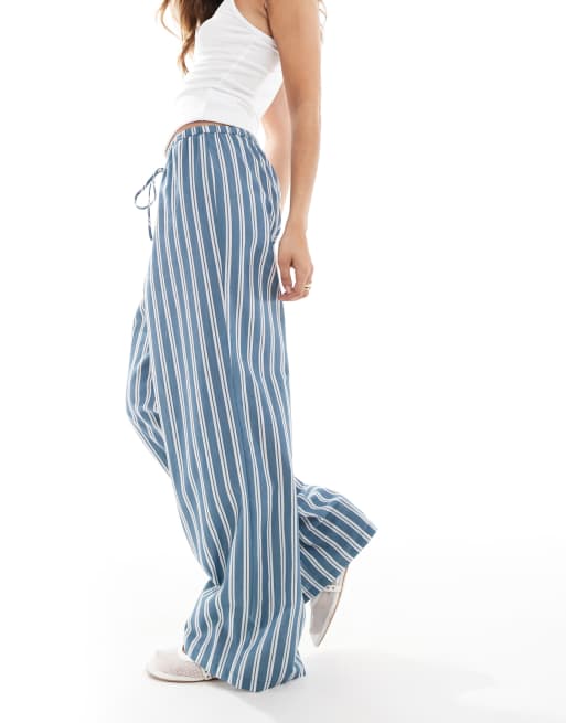 Wednesday's Girl bold stripes wide leg pants in blue