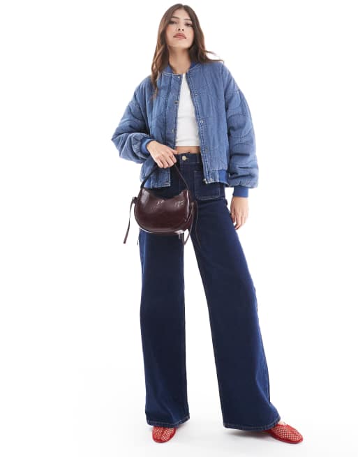 Wednesday's Girl - Bomber matelassé aspect denim - Bleu moyen délavé