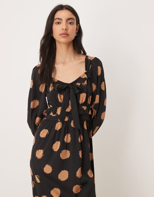 blue dress for baby girl Day Out Brown Polka Dot Midi Dress  Sunhoney