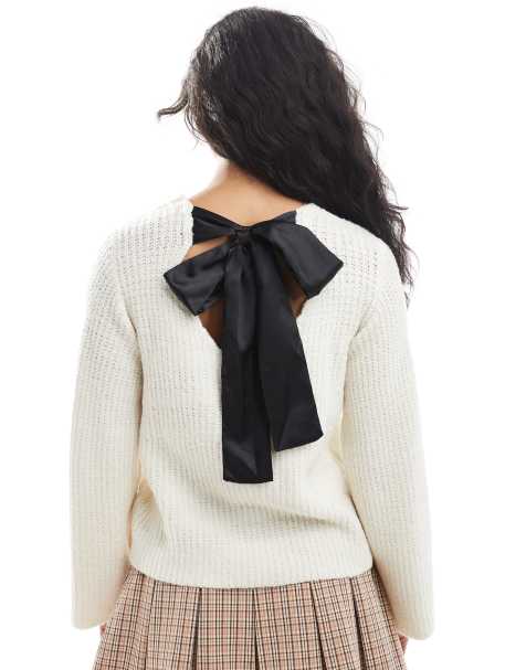 Wednesday's Girl bow-detail oversized jumper in cream - view 1
