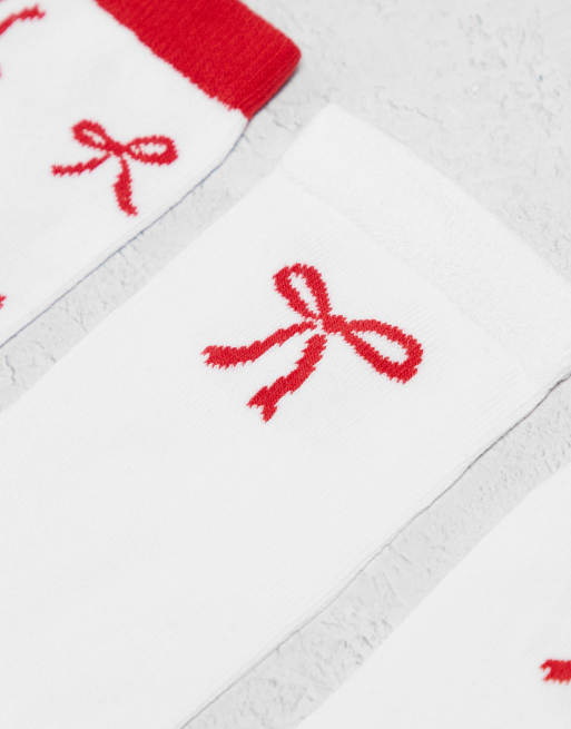 Wednesday's Girl bow print sock multipack in red and white, 4 of 4