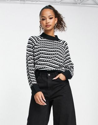 Wednesday's Girl boxy black and white stripe jumper with contrast cuffs