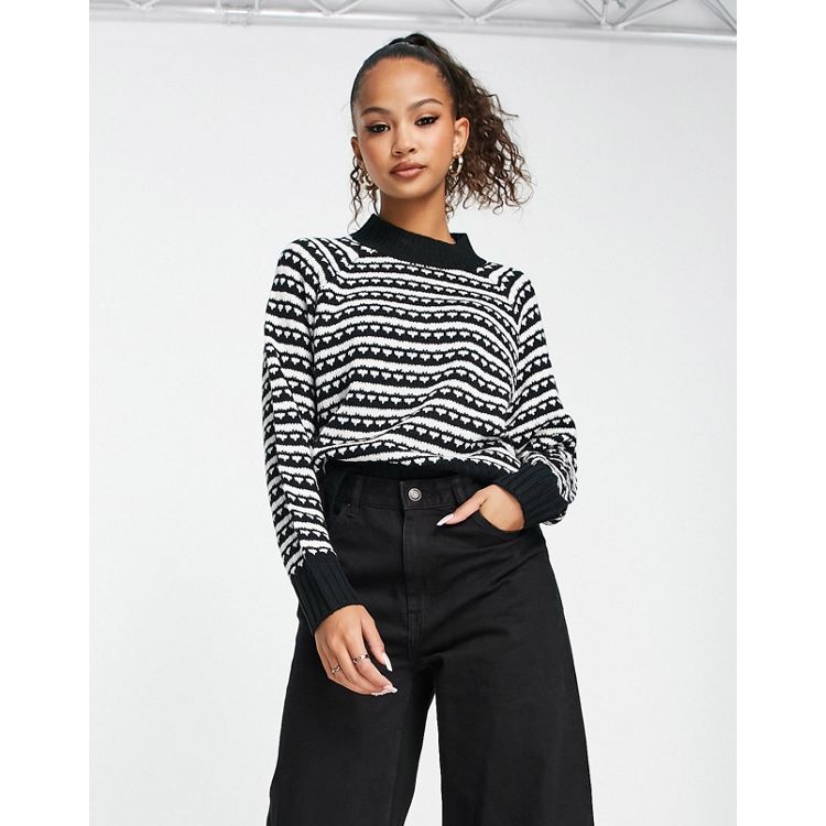 Wednesday's Girl boxy black and white stripe sweater with contrast 
