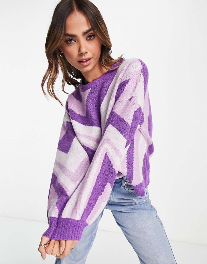 Wednesday's Girl boxy oversized sweater in purple print