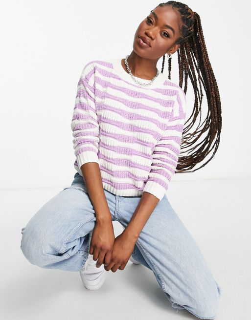 Wednesday's Girl boxy sweater in lilac wavy stripes
