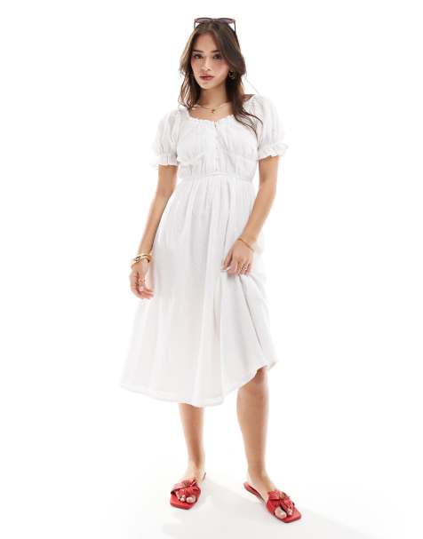 Wednesday's Girl broderie puff sleeve tea dress in white - view 1