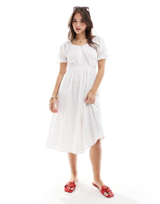 Wednesday's Girl broderie puff sleeve tea dress in white