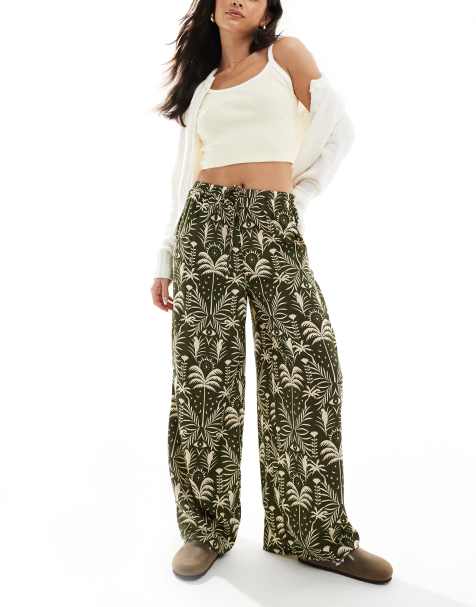 Wednesday's Girl - Broek met tropische print in kakigroen - view 1