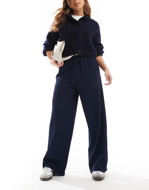 Wednesday's Girl - Broek met wijde pijpen en textuur in marineblauw - view 1
