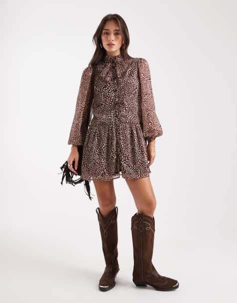 Wednesday's Girl – Brun, leopardmönstrad miniklänning med volym - view 1