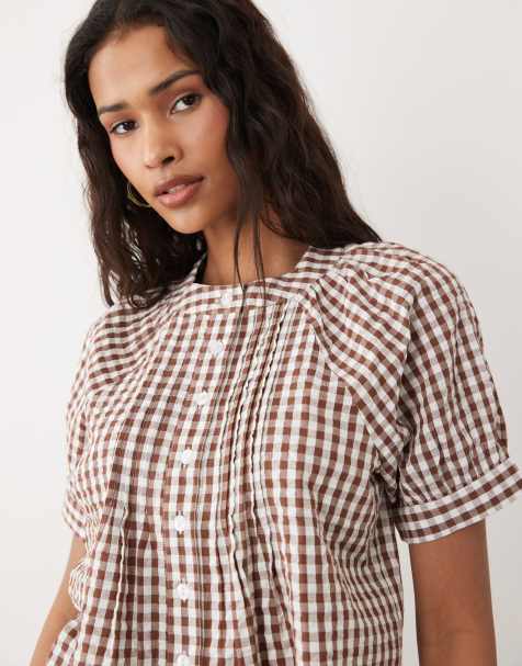 Wednesday's Girl – Brunrutig blus med korta ärmar och knäppning, del av set - view 1