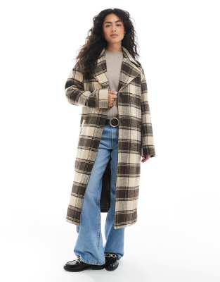 Wednesday's Girl Wednesday's Girl brushed check longline coat in brown