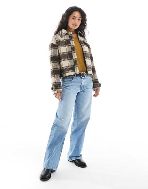 Wednesday's Girl brushed plaid bomber jacket in brown, 2 of 4