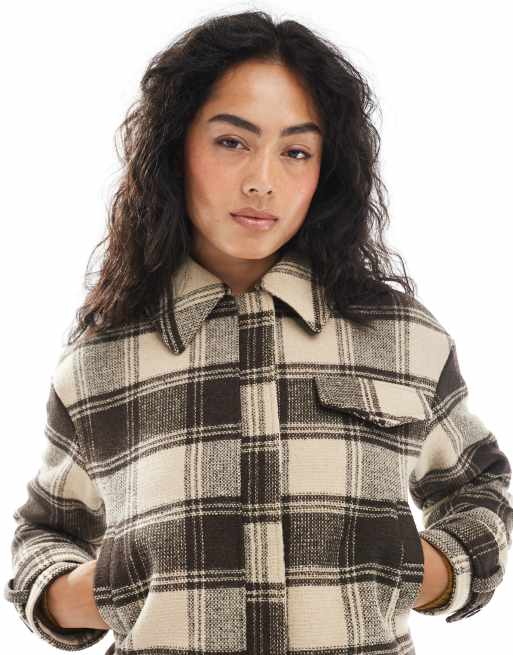 Wednesday's Girl brushed plaid bomber jacket in brown, 3 of 4