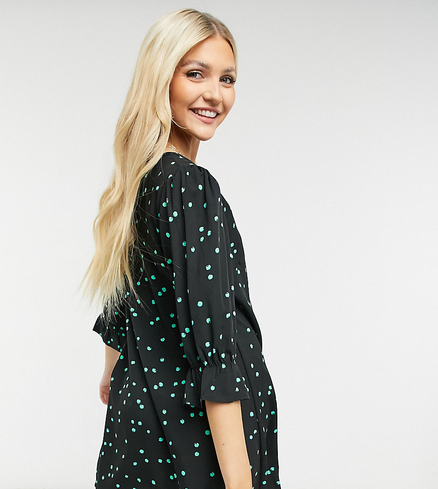 Wednesday's Girl button front mini dress in scattered dots-Black