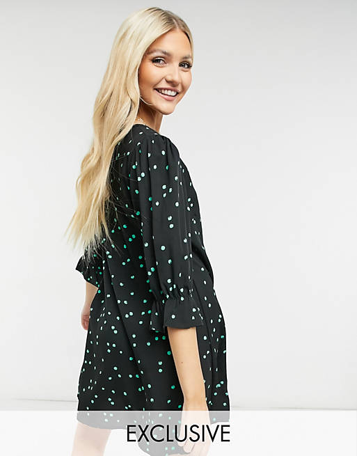 Wednesday's Girl button front mini dress in scattered spot