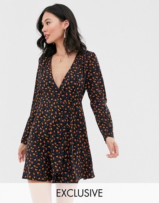 Wednesday's Girl button side mini dress in vintage floral