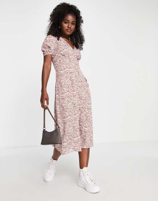 Wednesday's Girl button through midi tea dress in tonal pink zebra | ASOS