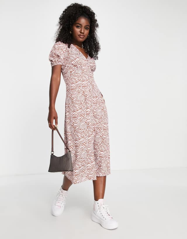 Wednesday's Girl button through midi tea dress in tonal pink zebra