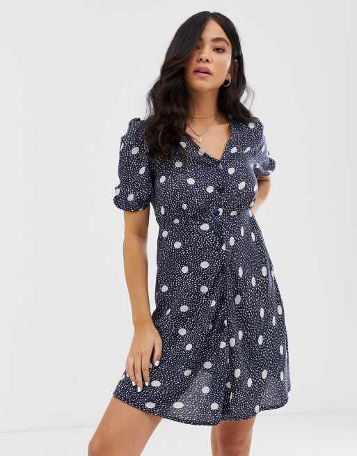 Wednesday's Girl button through mini dress in polka dot | ASOS