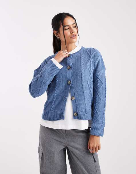 Wednesday's Girl button up cardigan in denim blue - view 1