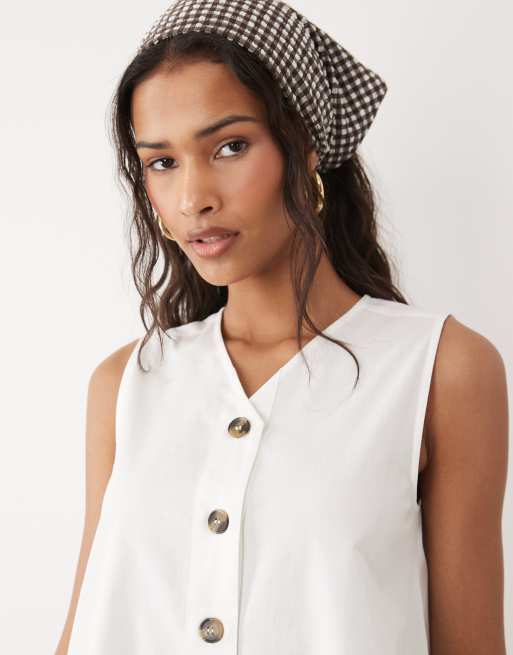 Wednesdays Girl button up chambray mini shift dress in white, 2 of 4
