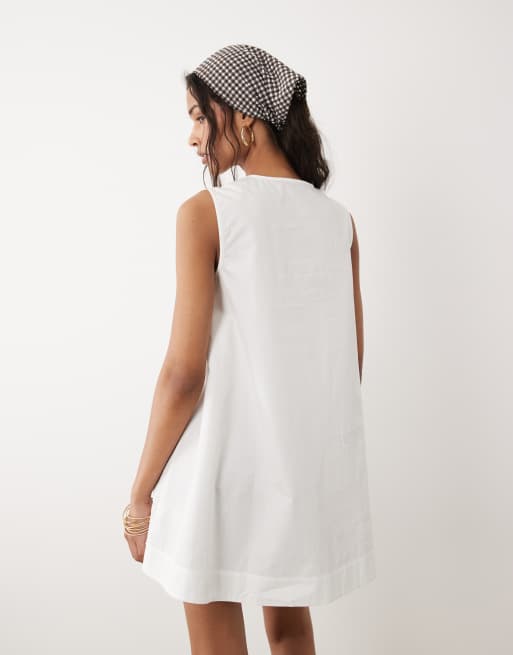 Wednesdays Girl button up chambray mini shift dress in white, 3 of 4