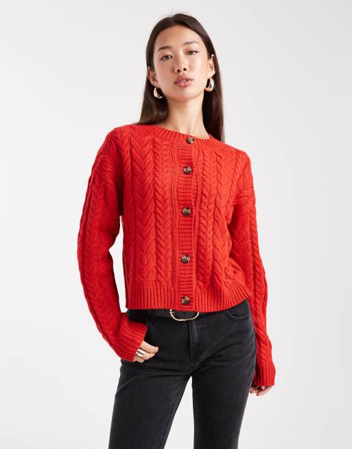Red Cardigan Collusion Boxy Cardigan Wednesday's Girl Cable Knit