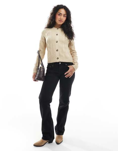 Wednesday's Girl cable knit oversized cardigan in tan - view 1
