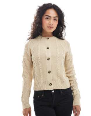 Wednesday's Girl Cable Knit Oversized Cardigan In Brown