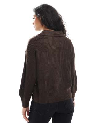 Wednesday's Girl Cable Knit Polo Sweater In Brown