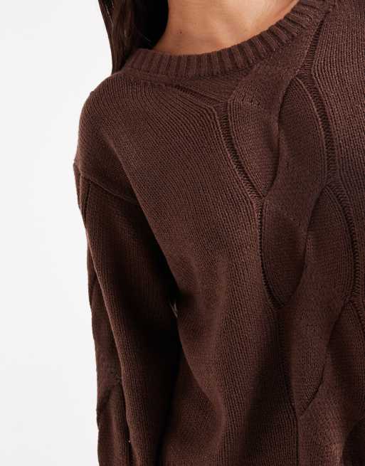 Wednesdays Girl cable knit sweater in chocolate, 3 of 4