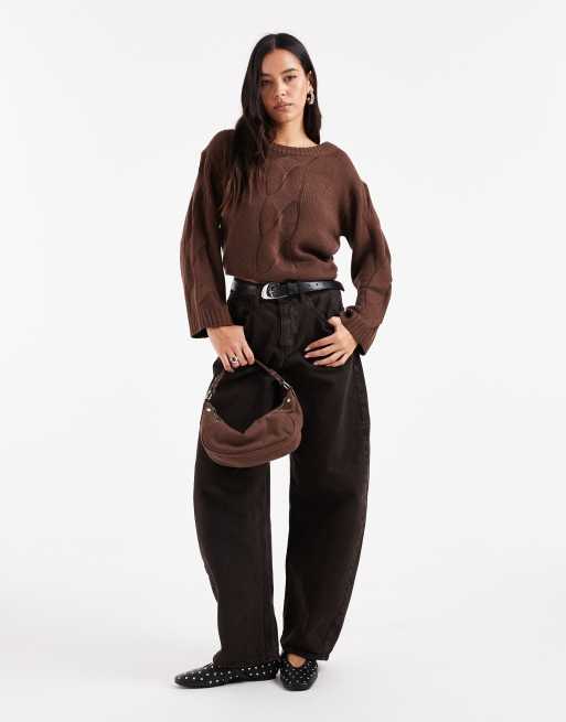 Wednesdays Girl cable knit sweater in chocolate, 4 of 4
