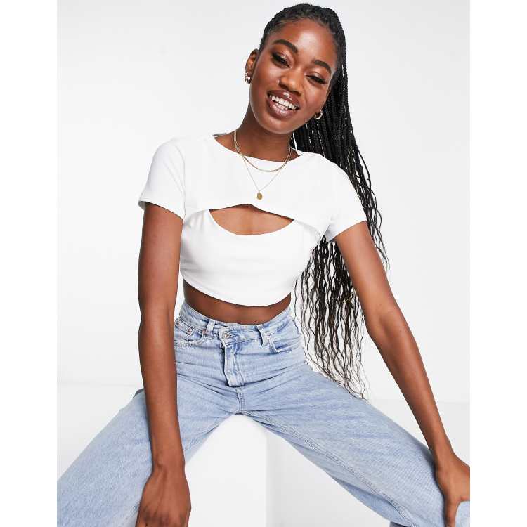 New Girl Order Cropped Cami Top With Shitake Happens Graphic in White