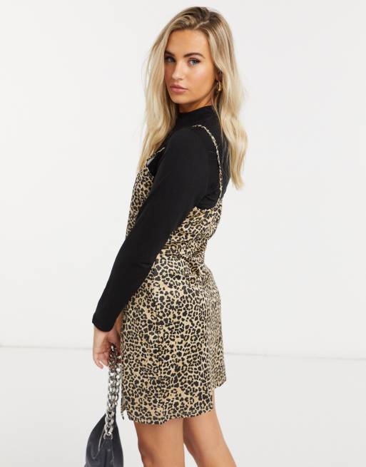 Wednesday's Girl cami mini dress with long sleeve T-shirt layer in leopard