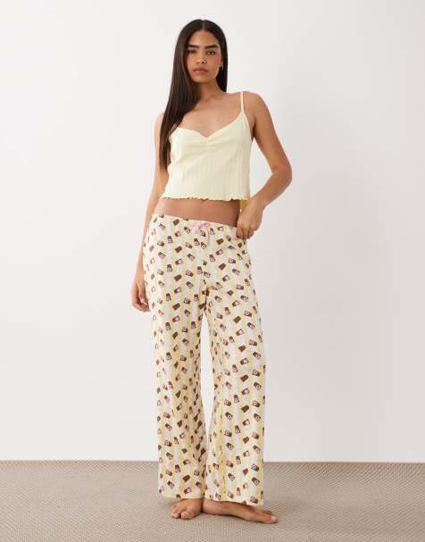 Wednesday's Girl cami top and pants iced coffee pyjama set in butter yellow - view 1