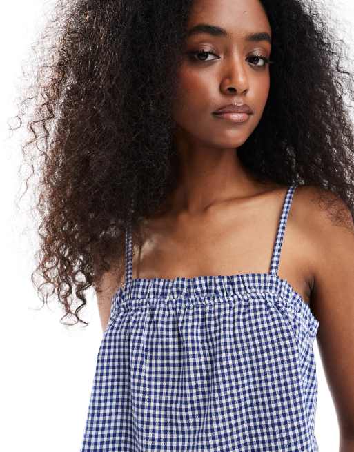 Wednesday's Girl - Cami-top med blåt gingham-tern, 3 af 4