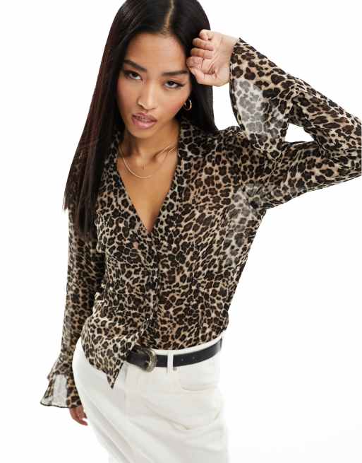 Wednesday's Girl - Camicia aderente con stampa leopardata multicolore