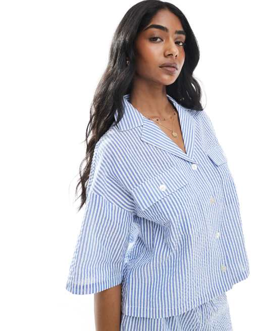 Wednesday's Girl - Camicia blu a righe squadrata in coordinato