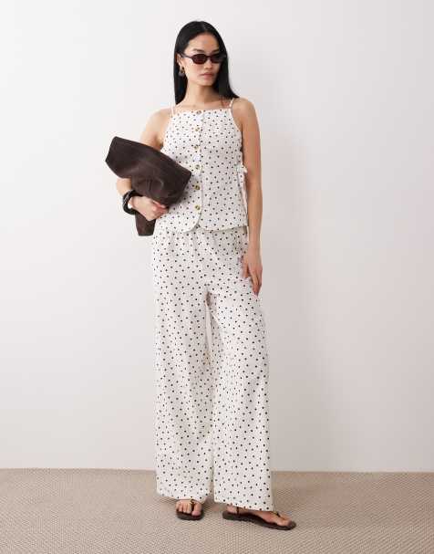 Wednesday's Girl - Canottiera bianca a pois con bottoni e laccetti in coordinato - view 1