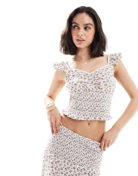 Wednesday's Girl - Caraco froncé en chintz à fleurs - Blanc - view 1