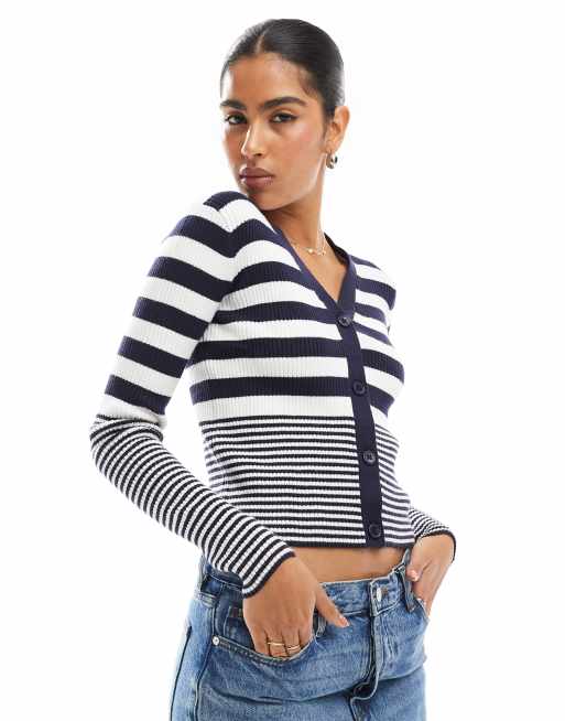 Wednesday's Girl - Cardigan a righe blu navy e color panna a coste